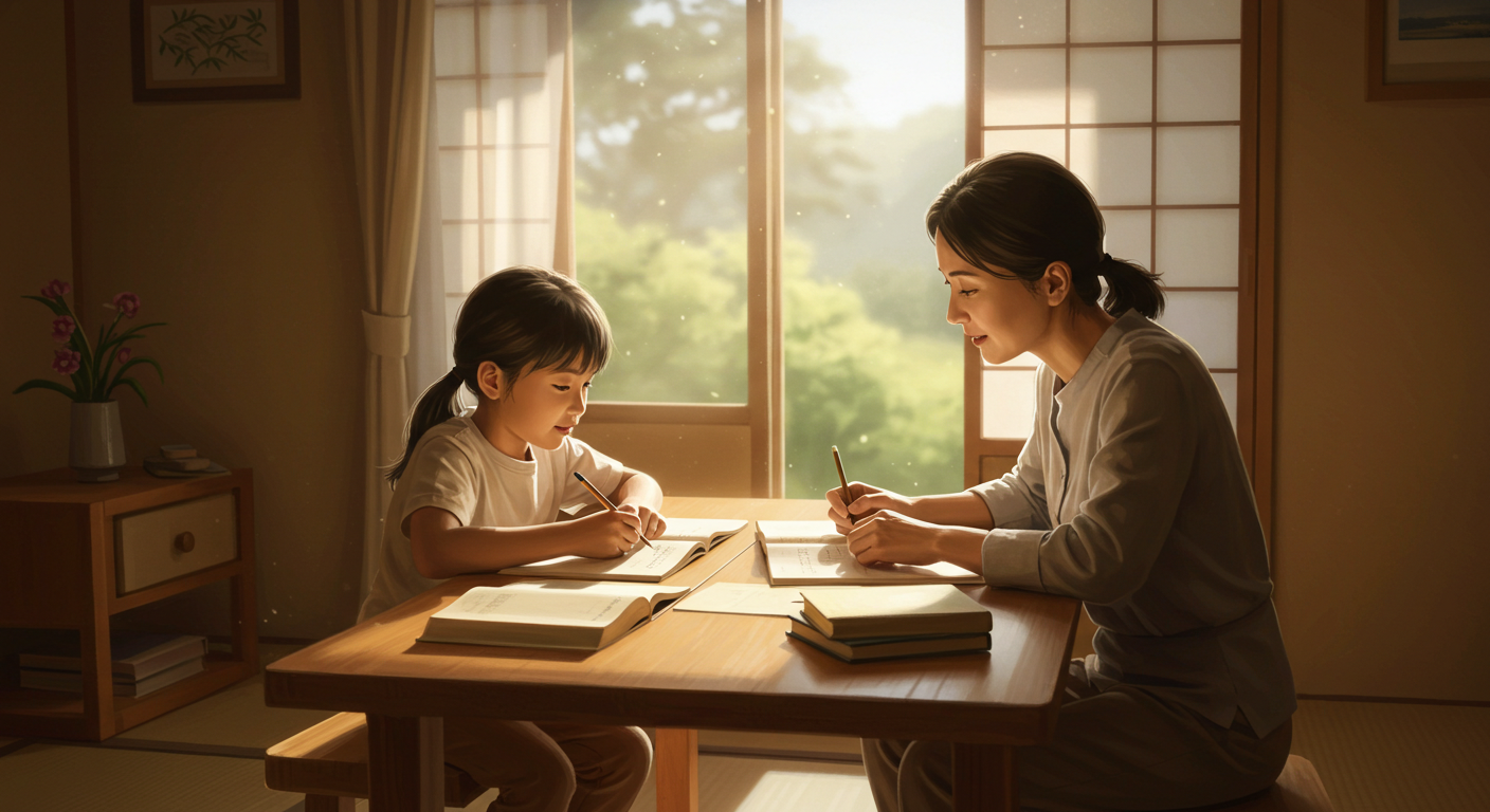 家庭学習中の親子
